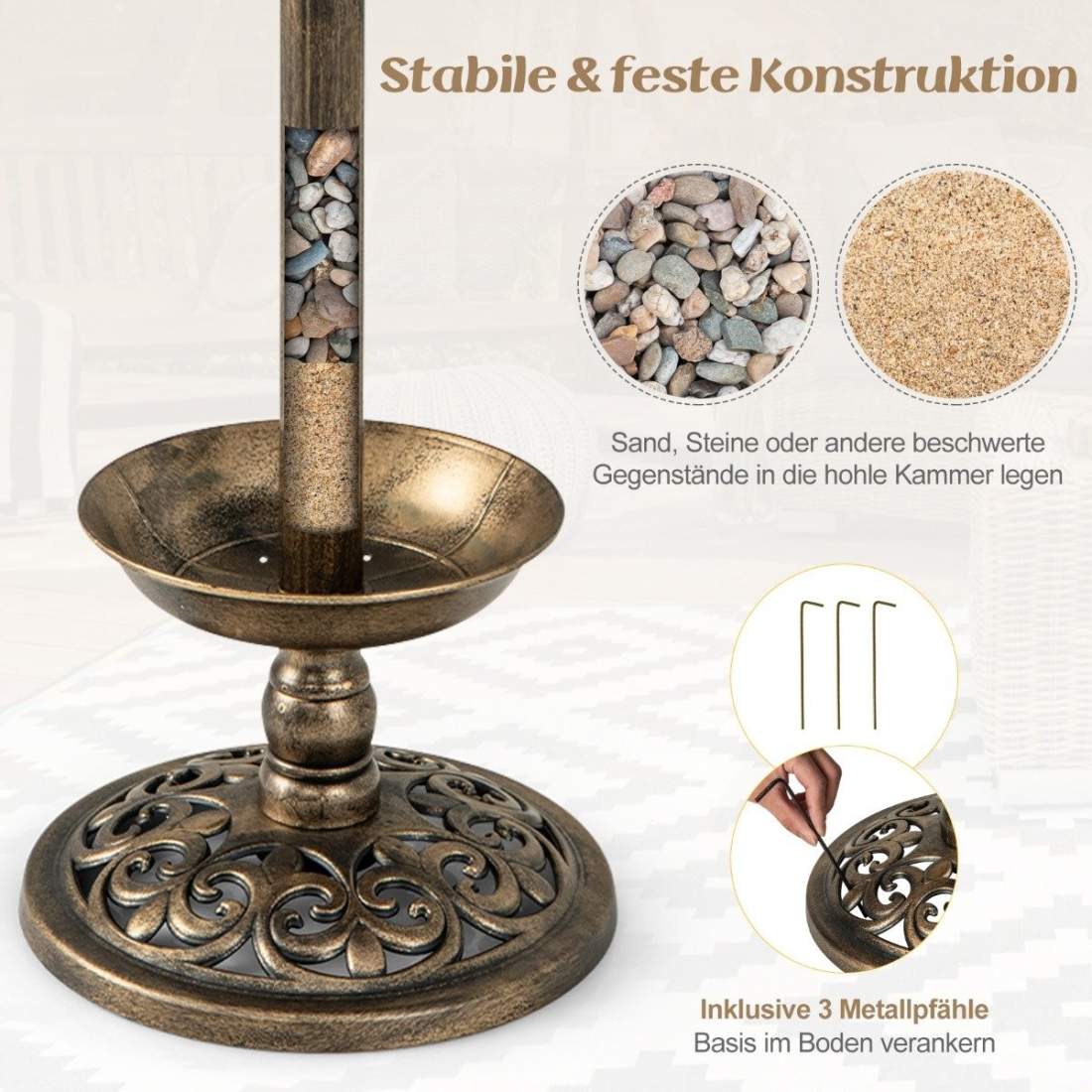 Solfågelbad med ljus, matare & plantering – Brons, 43x110 cm | Hem & Hobby | Pryloteket