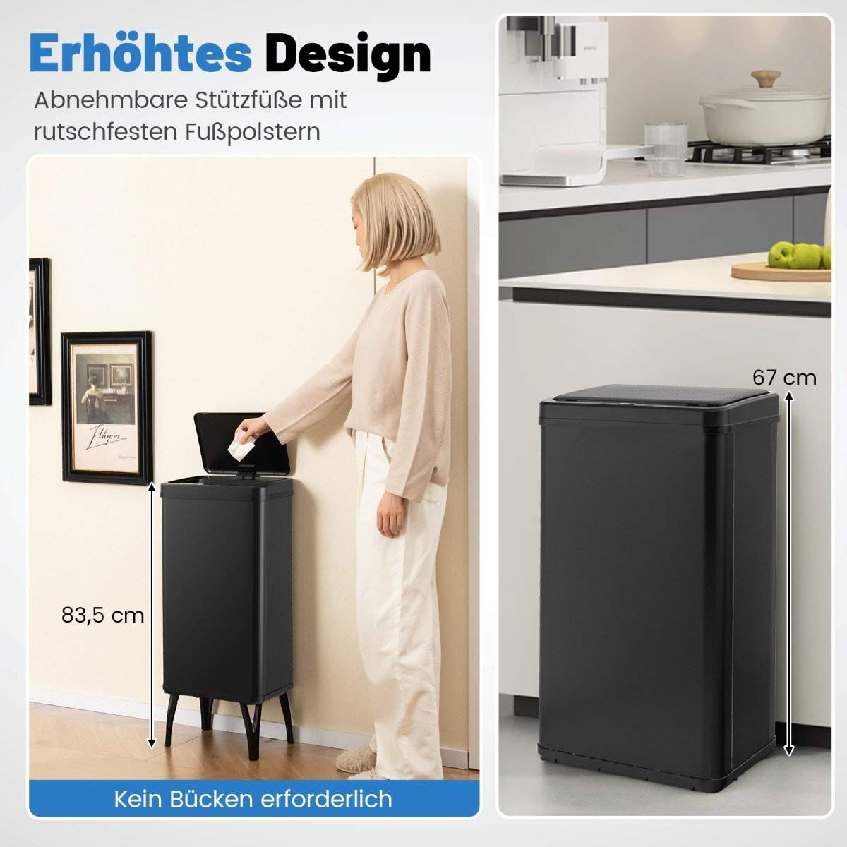 Automatisk sensor papperskorg – 50L rostfritt stål, svart | Hem & Hobby | Pryloteket