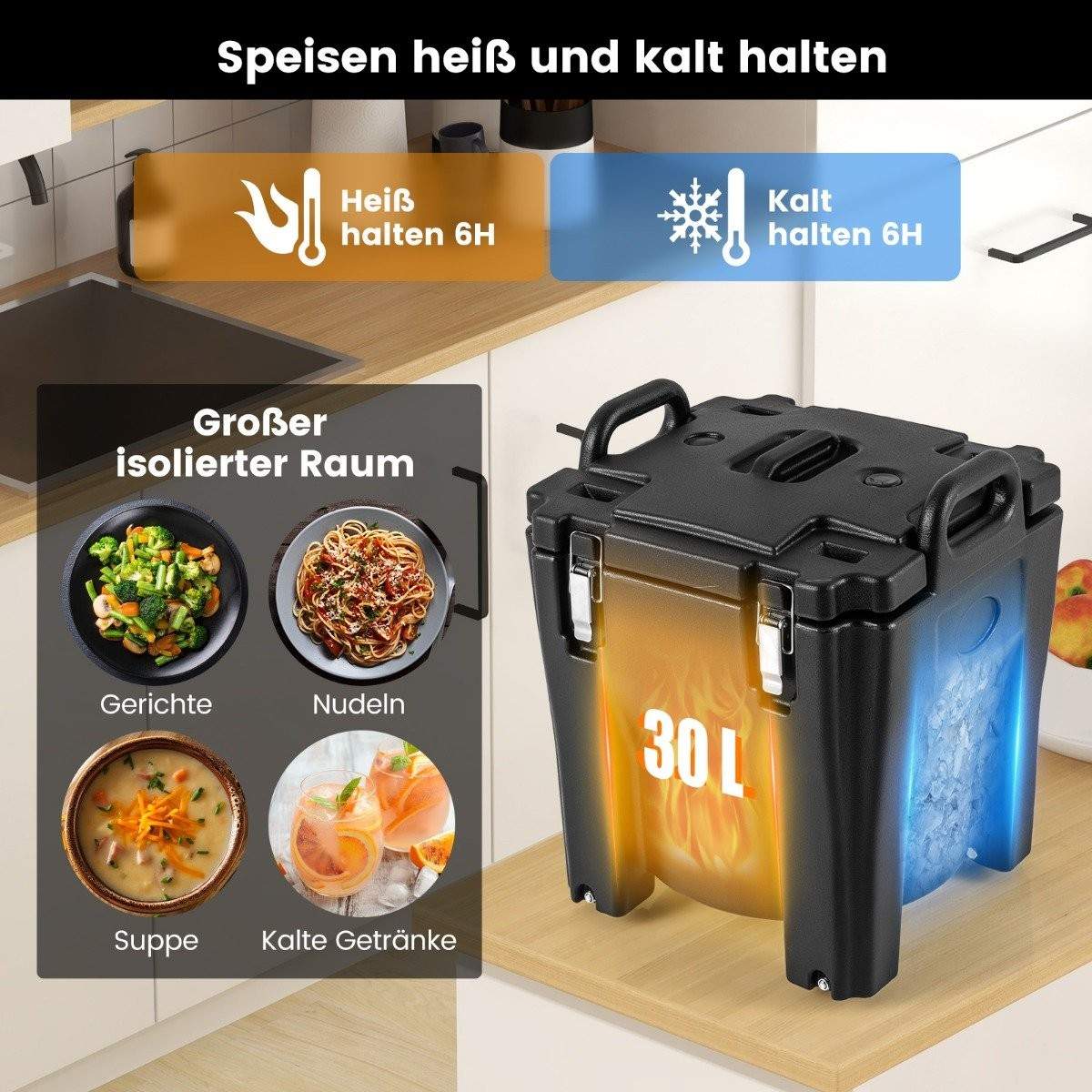 30L isoleret madholder med hjul – Holder varm/kold