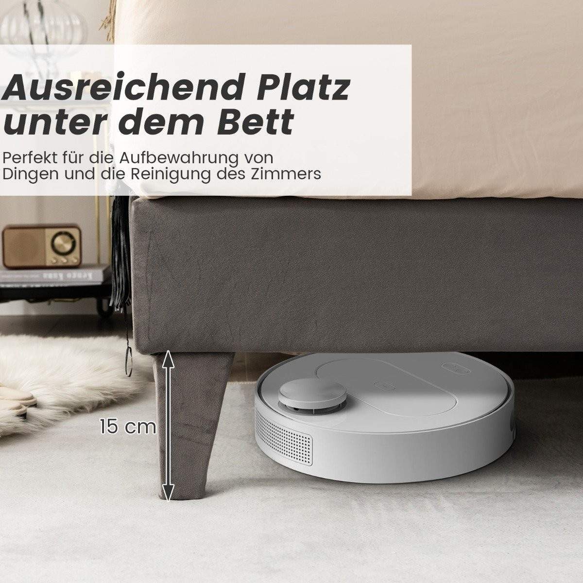 Polstret dobbeltseng stel, 200x180 cm, grå, robust design