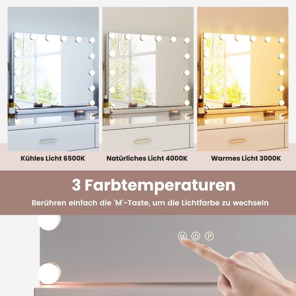 Hollywood sminkspegel med 14 dimbara lysdioder, 3 ljuslägen | Hem & Hobby | Pryloteket