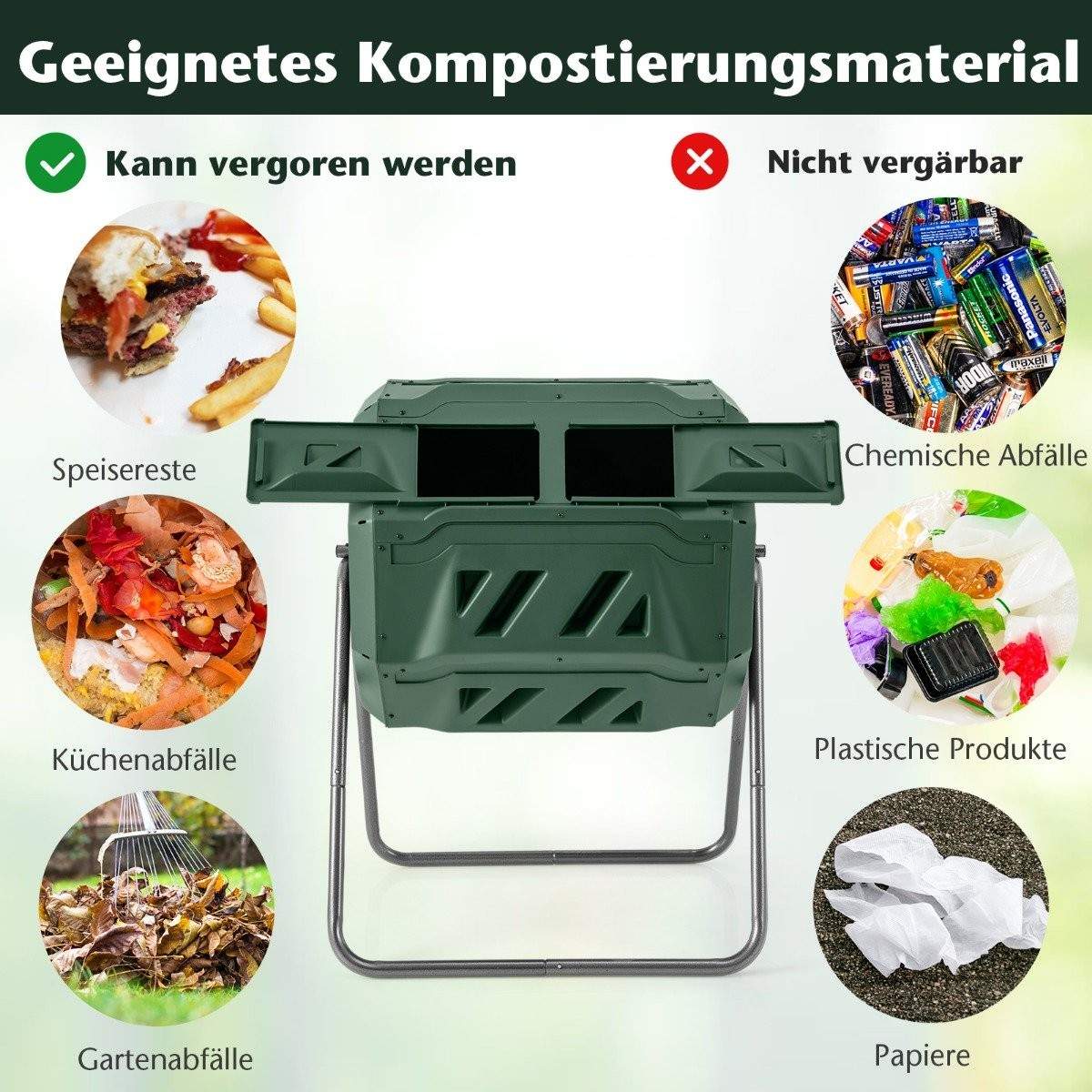 Roterande tvåkammarkompostglas – 160L, 360° centrifugering | Hem & Hobby | Pryloteket