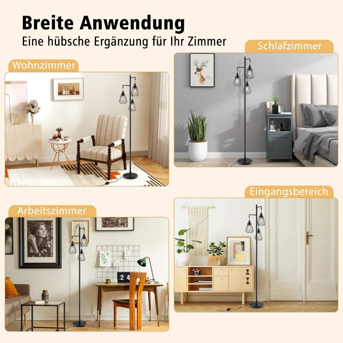 Industriell golvlampa med 3 burskärmar – 169 cm lång | Hem & Hobby | Pryloteket