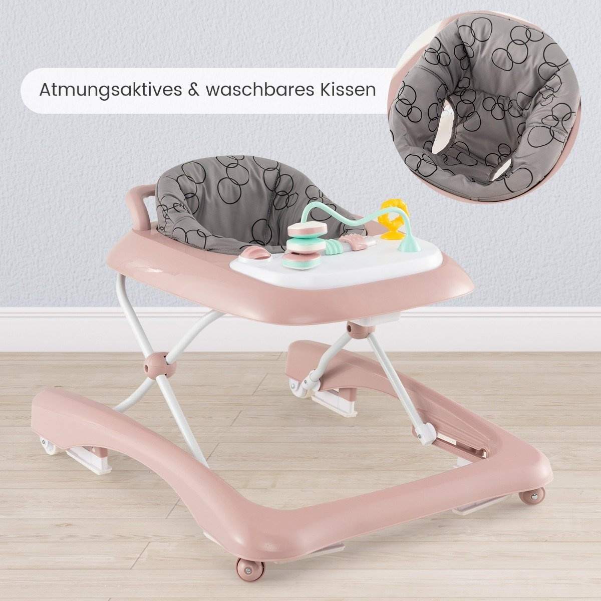 3-i-1 Justerbar Baby Walker – Sammenfoldelig, Pink