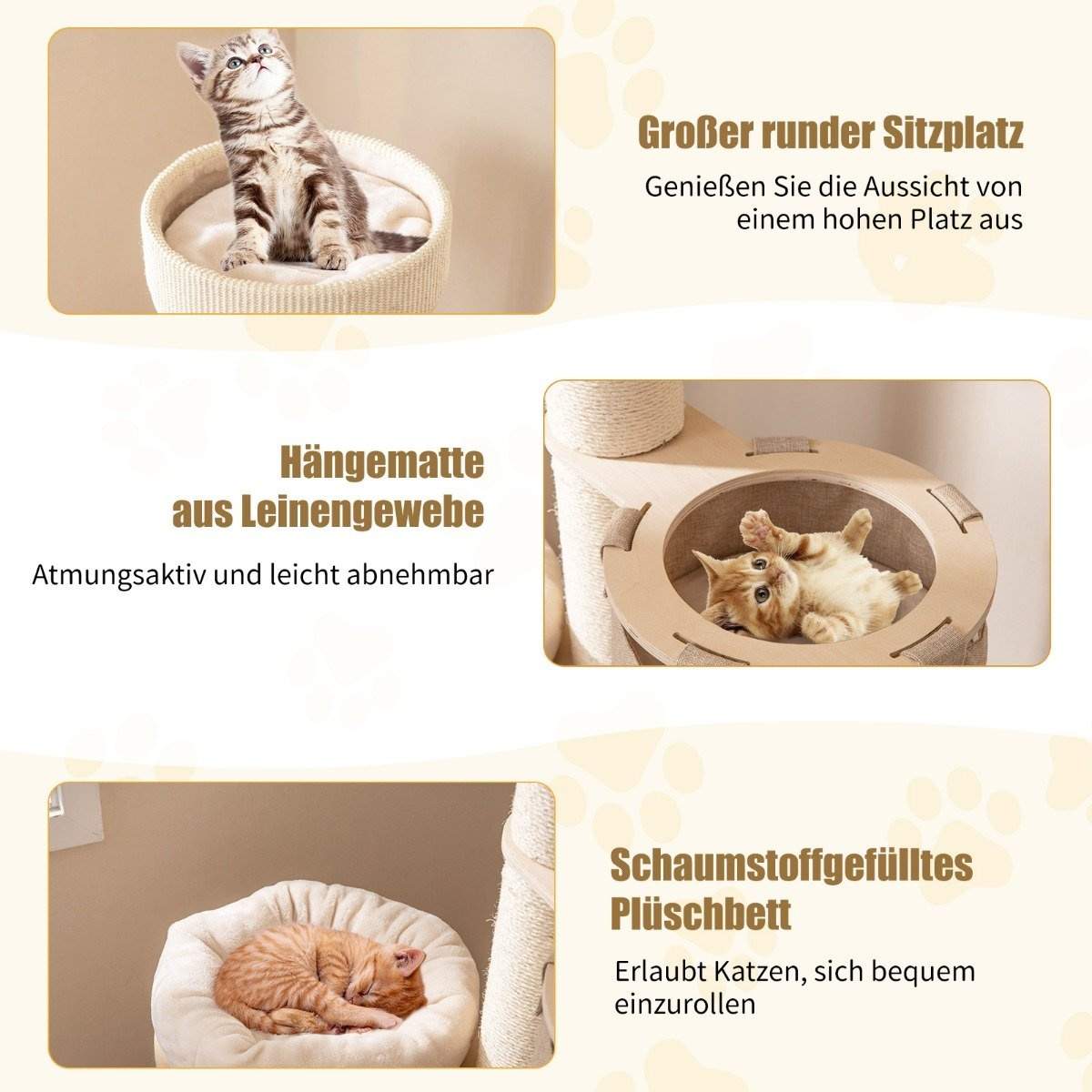 Kattetræ med hængekøje & 2-etagers lejlighed – naturlig, 154 cm