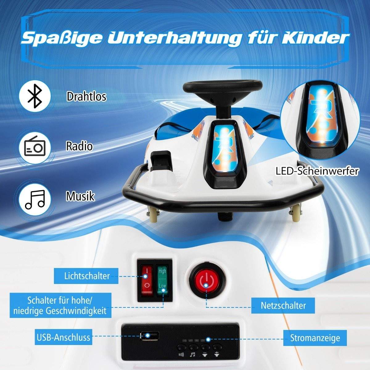 Elektrisk gokart för barn – 24V driftbil med 360° spinn | Hem & Hobby | Pryloteket