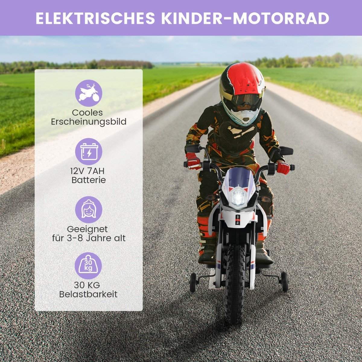 Elmotorcykel för barn 12V med träningshjul och musik | Hem & Hobby | Pryloteket