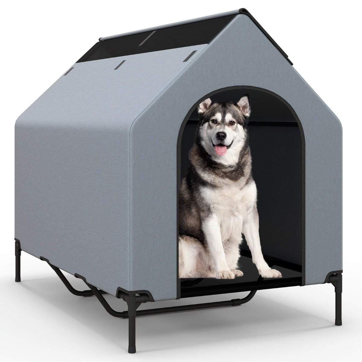 Forhøjet hundehus og seng – vandtæt, åndbar, 84x132x114 cm