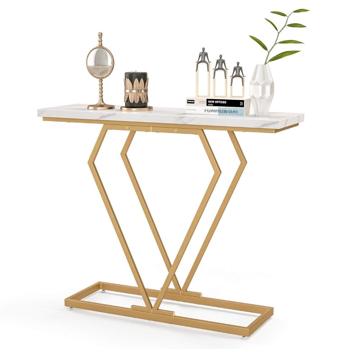 Smalt konsolbord med marmorlook – 100 x 29,5 x 80 cm