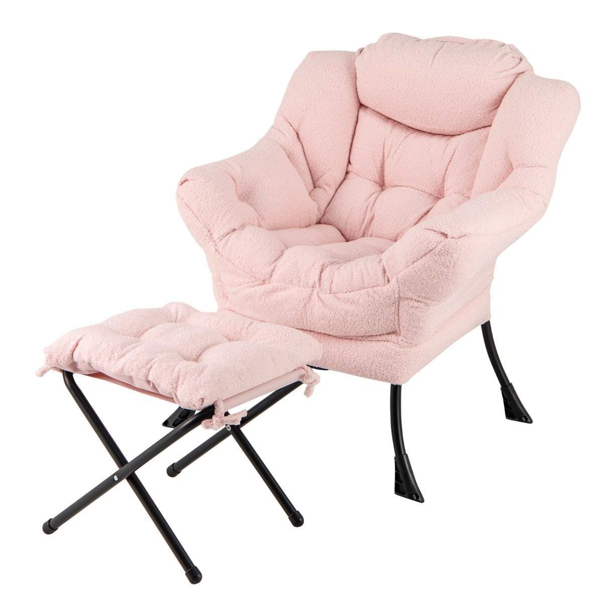 Lænestol med osmannisk – Sherpa stof, Pink