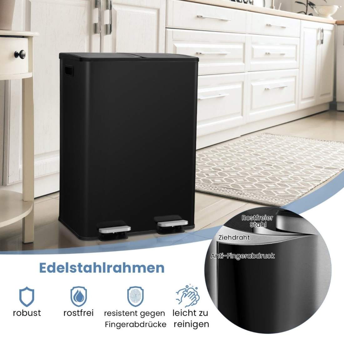 Dubbla fack 60L kökssoptunna – mjukstängande lock | Hem & Hobby | Pryloteket