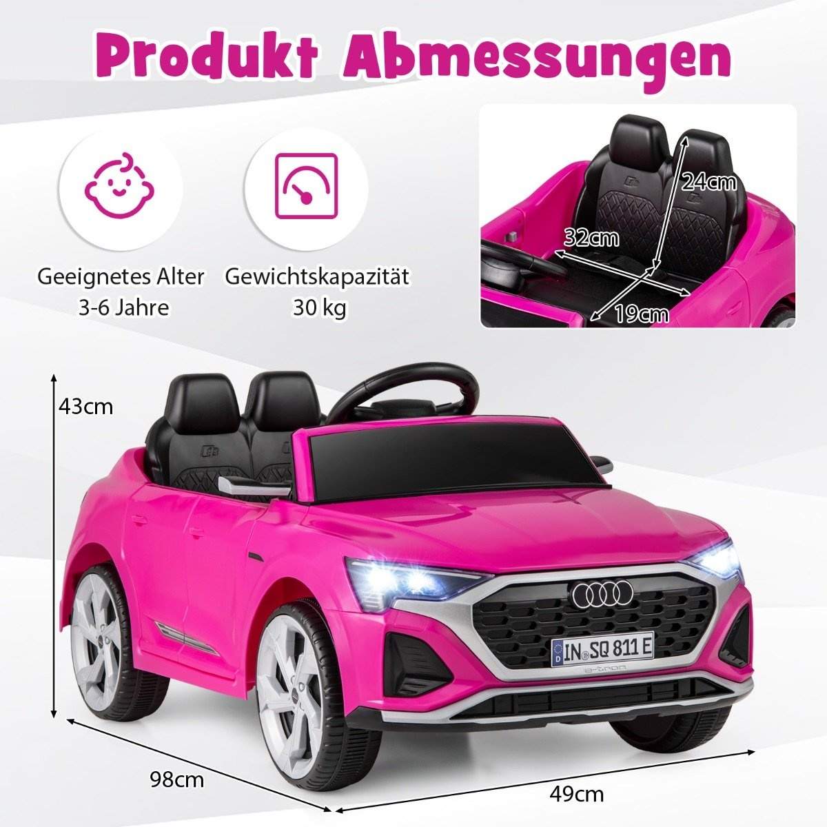 Audi SQ8 Kids Elbil – 12V, Fjernbetjening, Pink