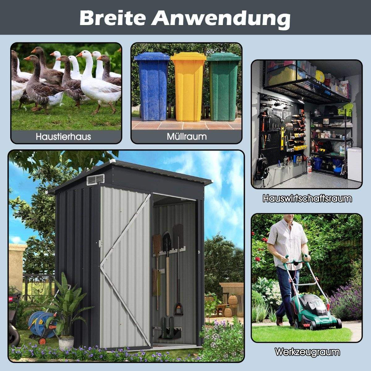 Trädgårdsbod i metall 150 x 90,5 x 185 cm – väderbeständig förvaring | Hem & Hobby | Pryloteket