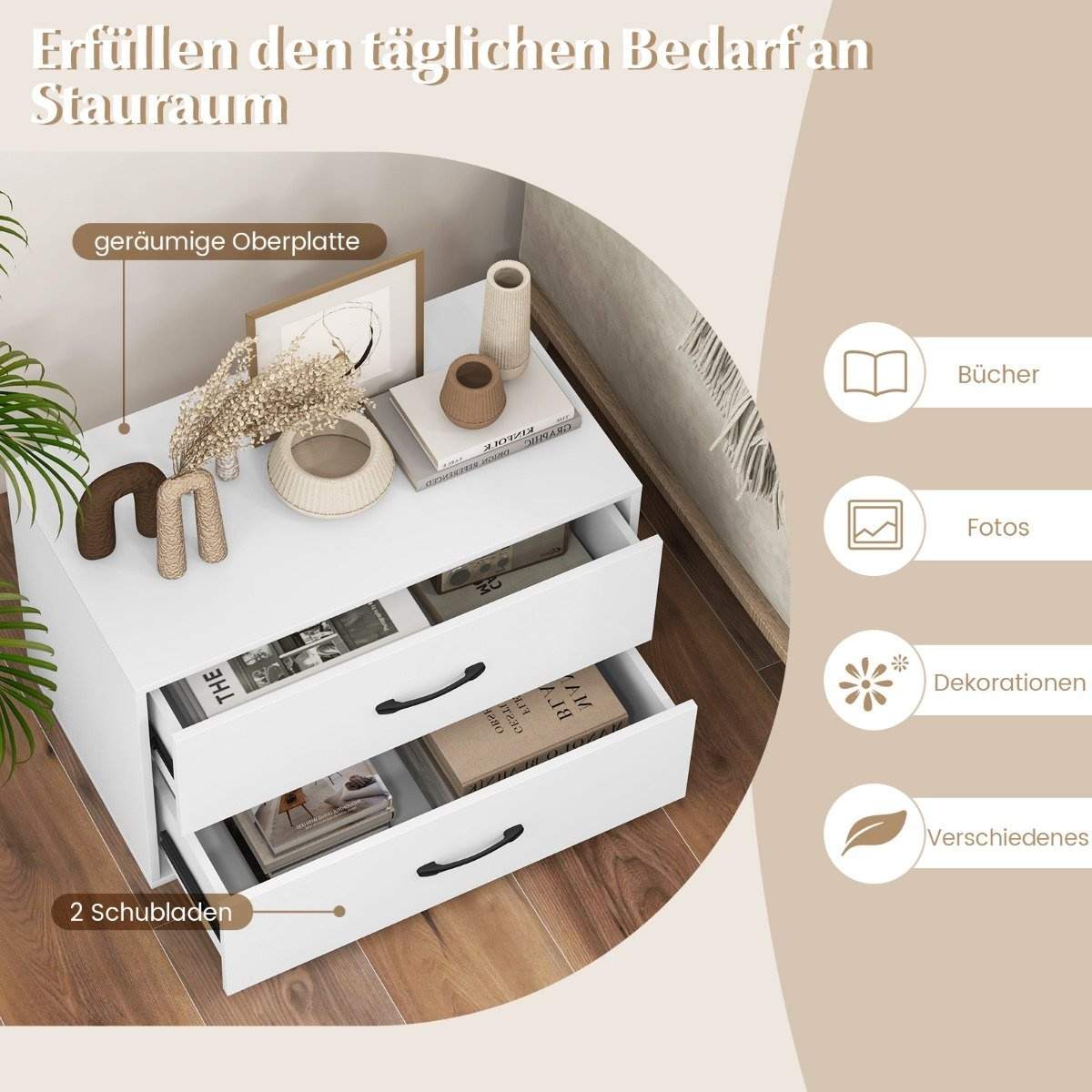 Stapelbar byrå i trä med 2 lådor – Vit, 60x34x38 cm | Hem & Hobby | Pryloteket