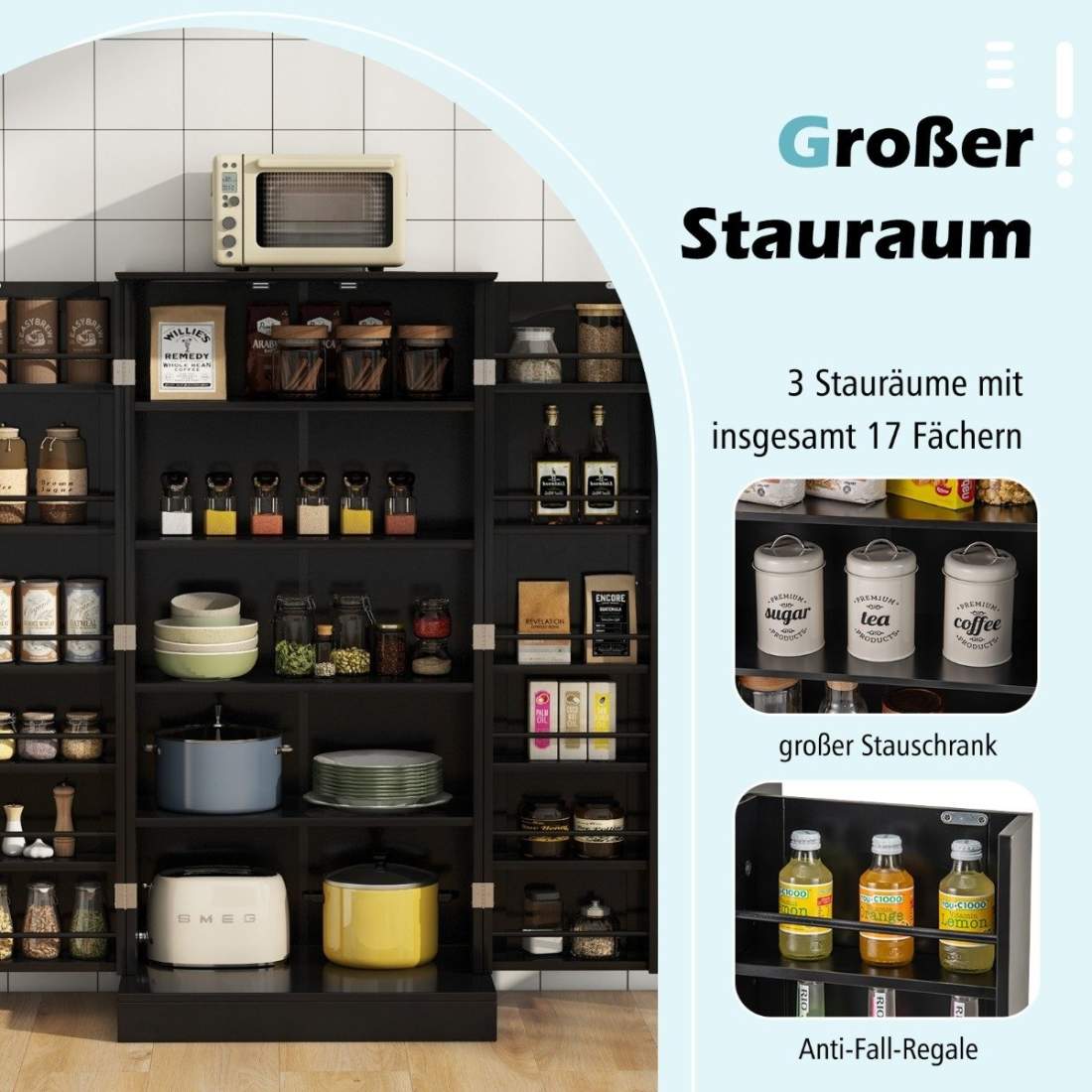 Köksförvaringsskåp – Ställbara hyllor, svart, 60x40x120 cm | Hem & Hobby | Pryloteket