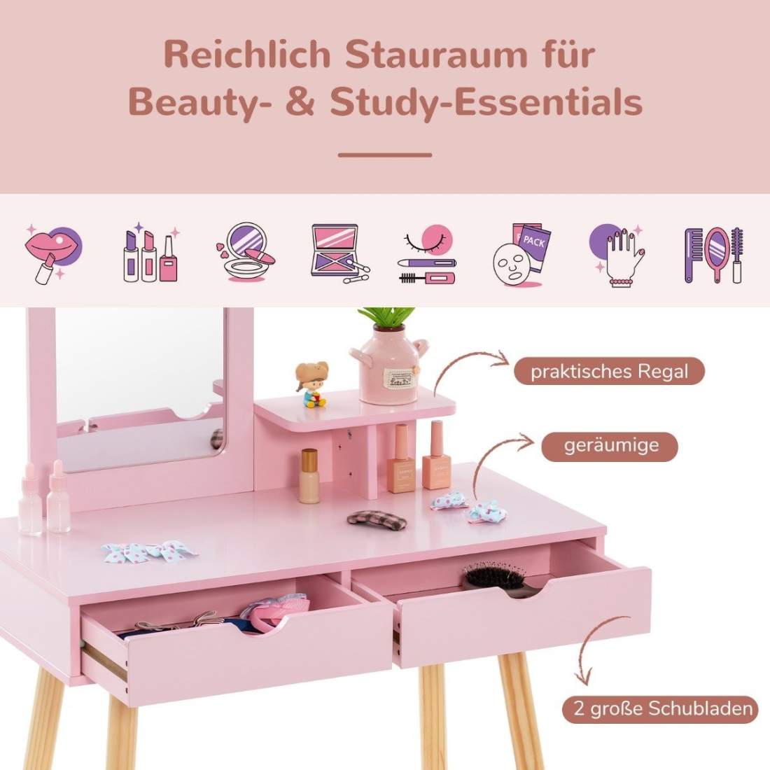 Barns 2-i-1 smink- och skrivbordsset med avtagbar spegel | Hem & Hobby | Pryloteket
