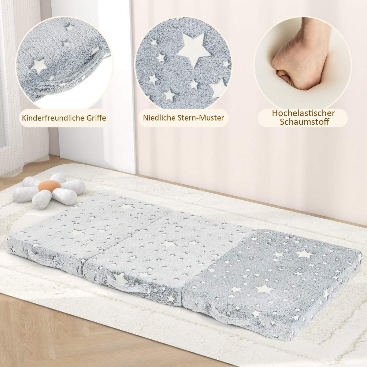 Glow-in-the-Dark Foldemadras til børn – 60x120 cm, Grå