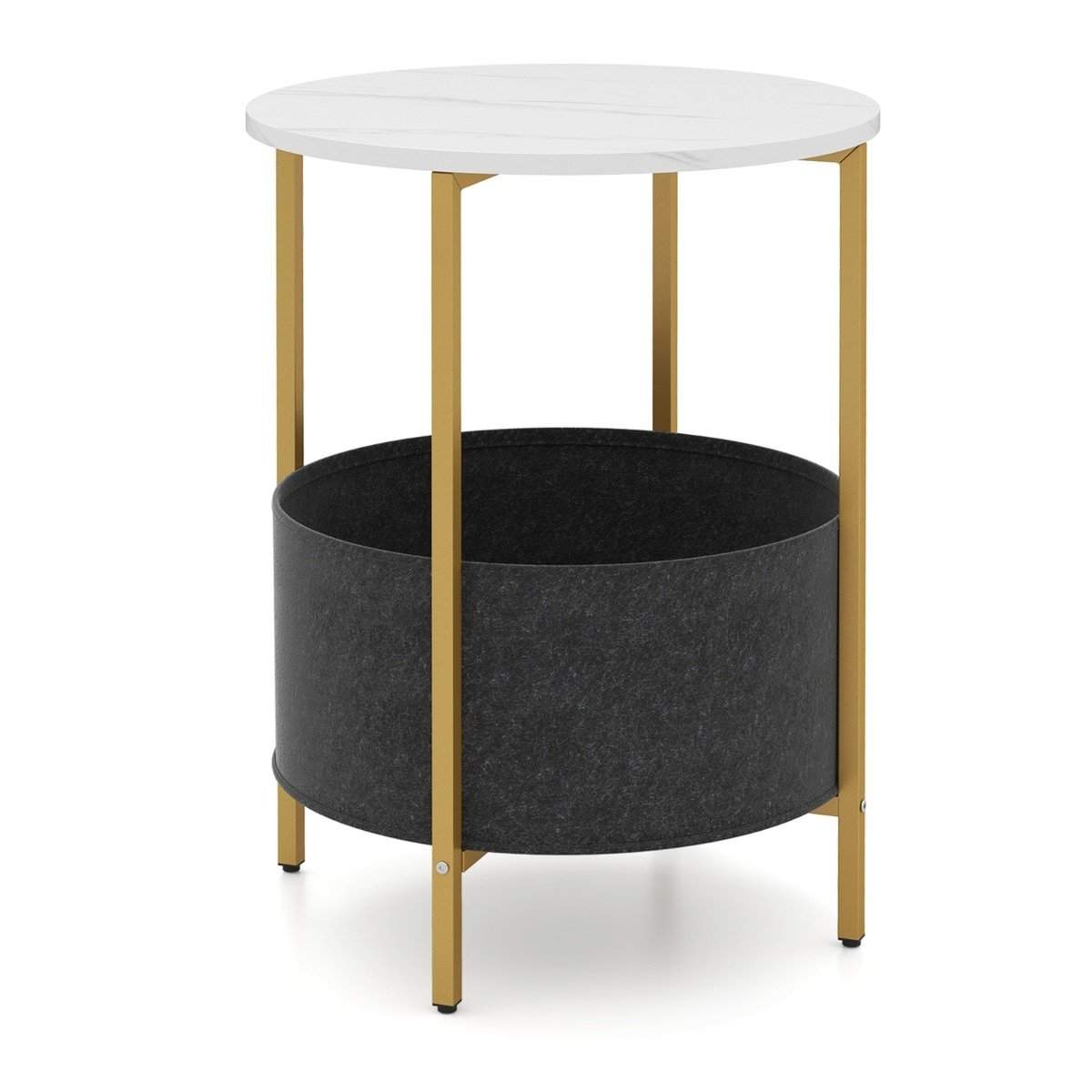Runt sidobord med avtagbar filtkorg och metallram | Hem & Hobby | Pryloteket