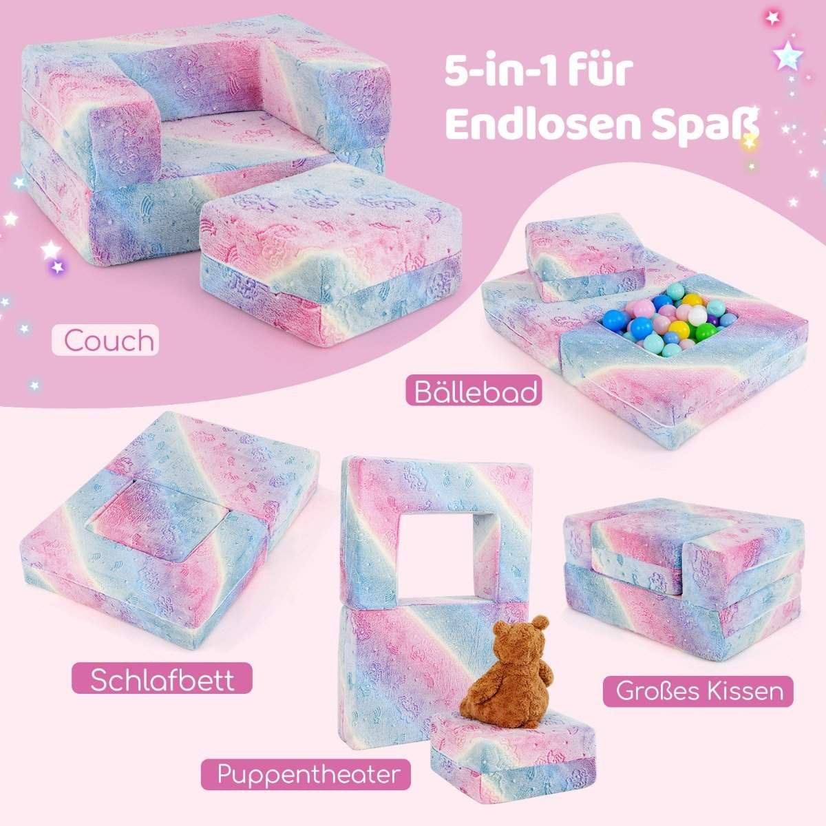 Modulær børnesofa – Glow-in-the-Dark legesofa, 71 x 53 x 34,5 cm