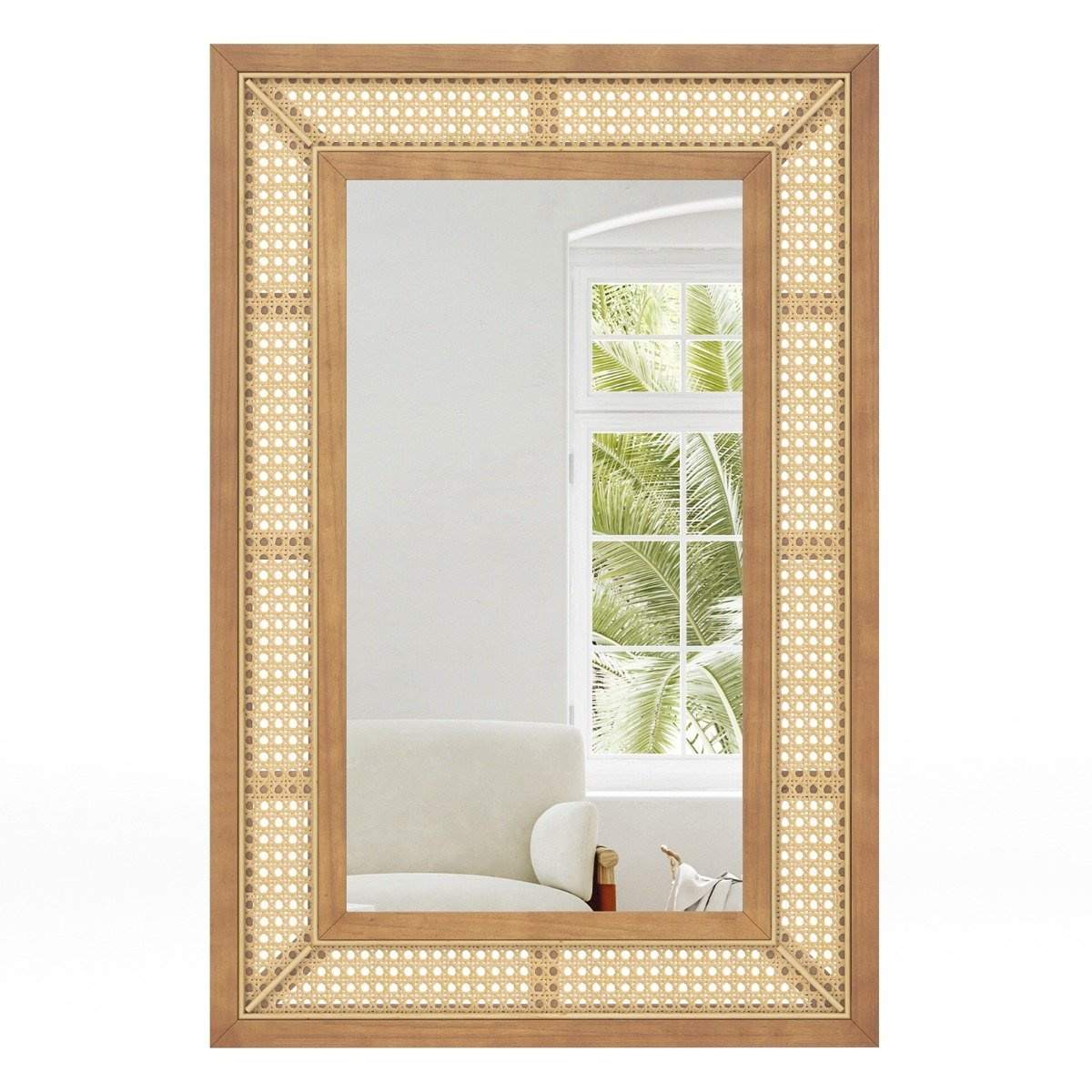 Vægspejl i rattan med træramme – 90x60 cm, Boho Charm