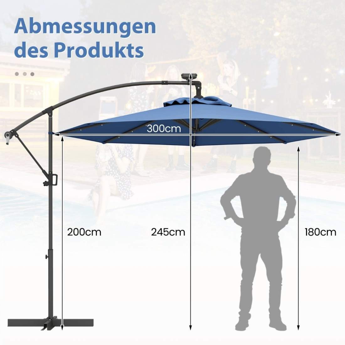 300 cm Solar LED Patio Paraply – Blå, 360° rotation | Hem & Hobby | Pryloteket