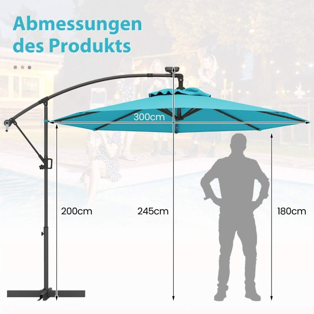 300 cm Patio Paraply med Solar LED-ljus & vev | Hem & Hobby | Pryloteket