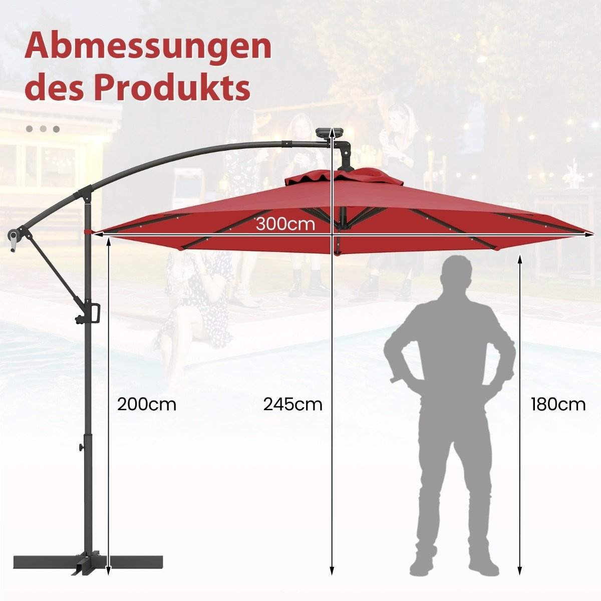 300 cm Patio Paraply med Solar LED-ljus & vev | Hem & Hobby | Pryloteket