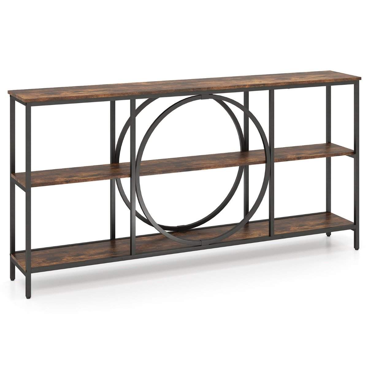 Mid-Century konsolbord – 3-lags, metalstel, brun
