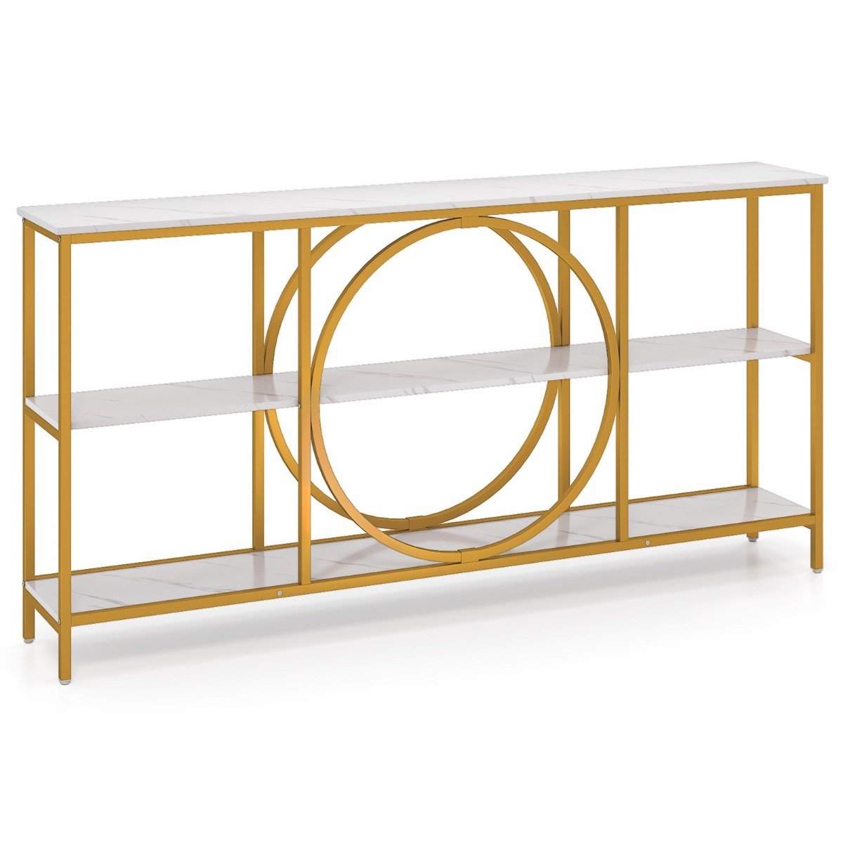 Mid-Century konsolbord – 3-lags, metalstel, hvid