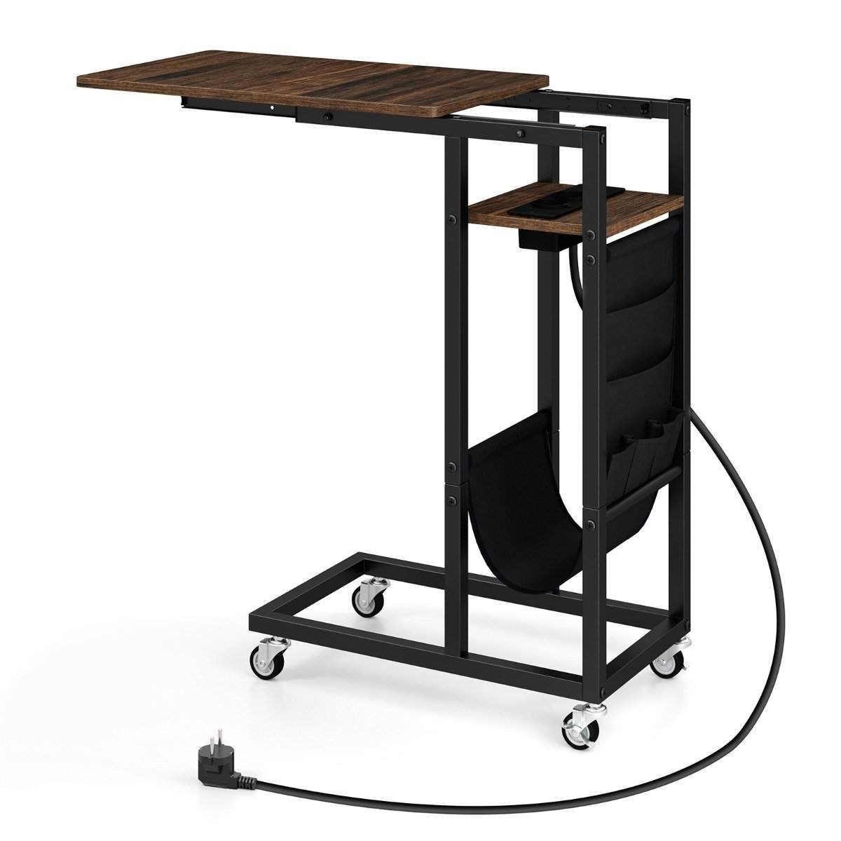 C-formet sidebord med ladestation og udtrækkelig top