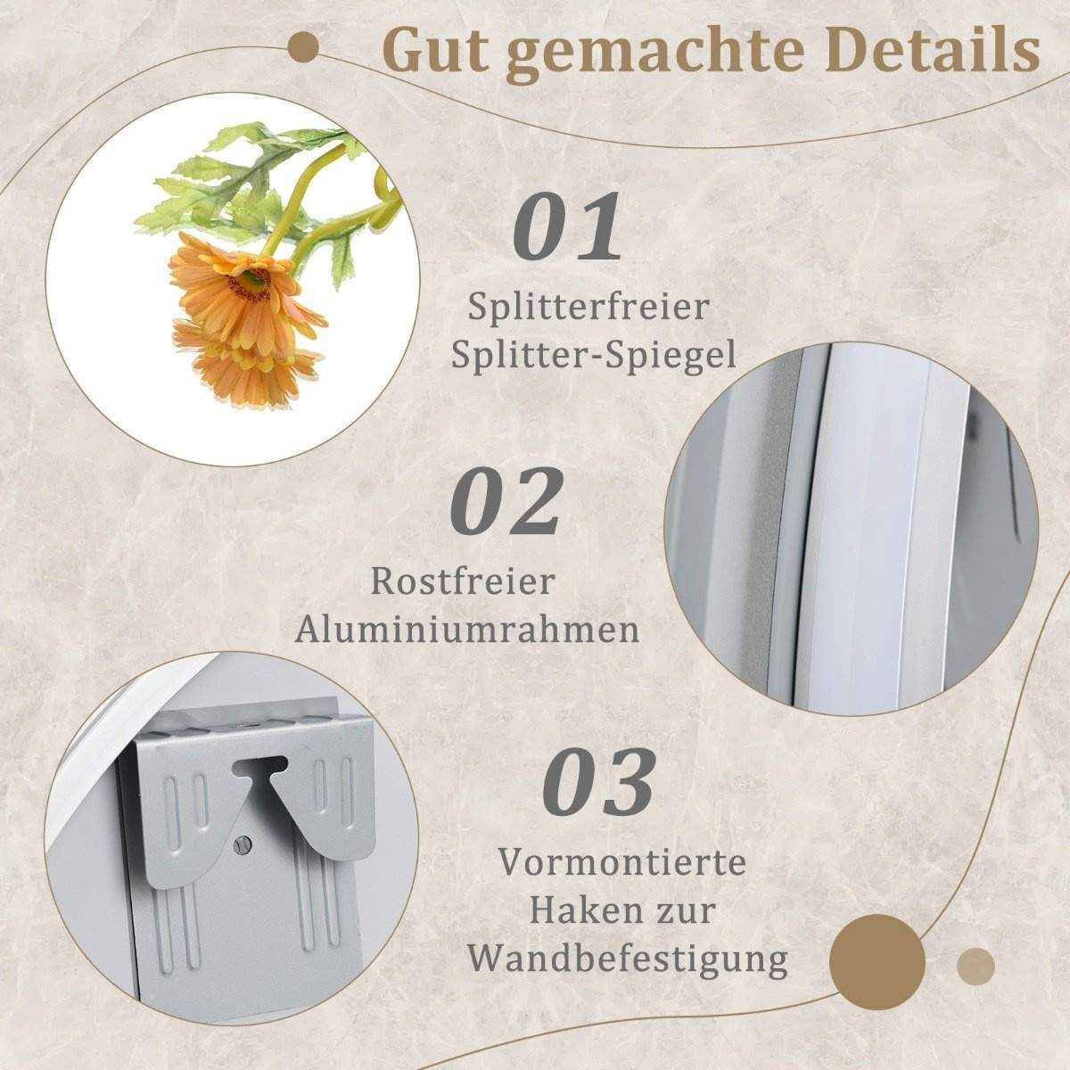 LED badeværelsesspejl – anti-dug, dobbelt belysning, 60 cm rundt