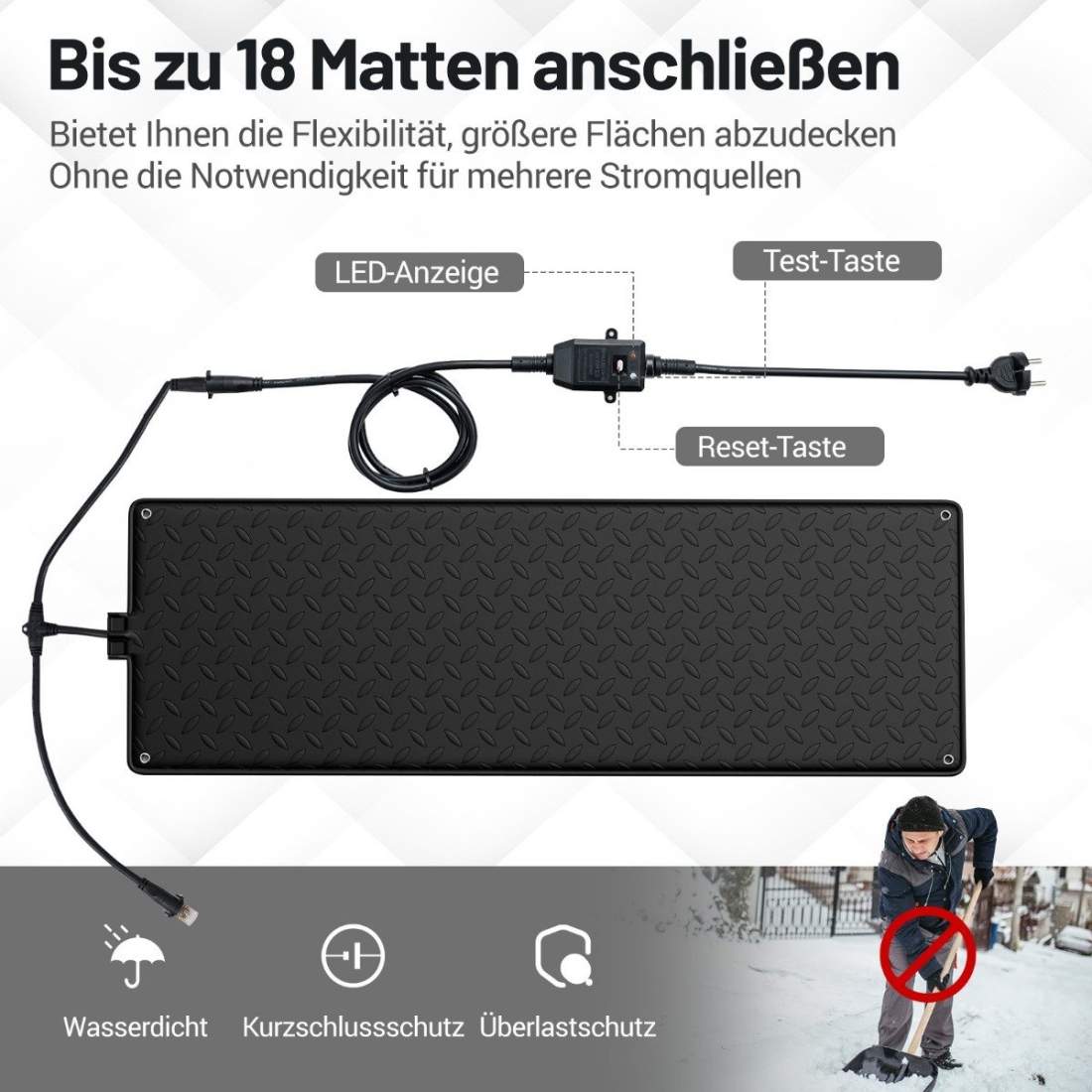 Uppvärmd snösmältningsmatta – 25,5x76 cm, Ansluter 18 mattor | Hem & Hobby | Pryloteket