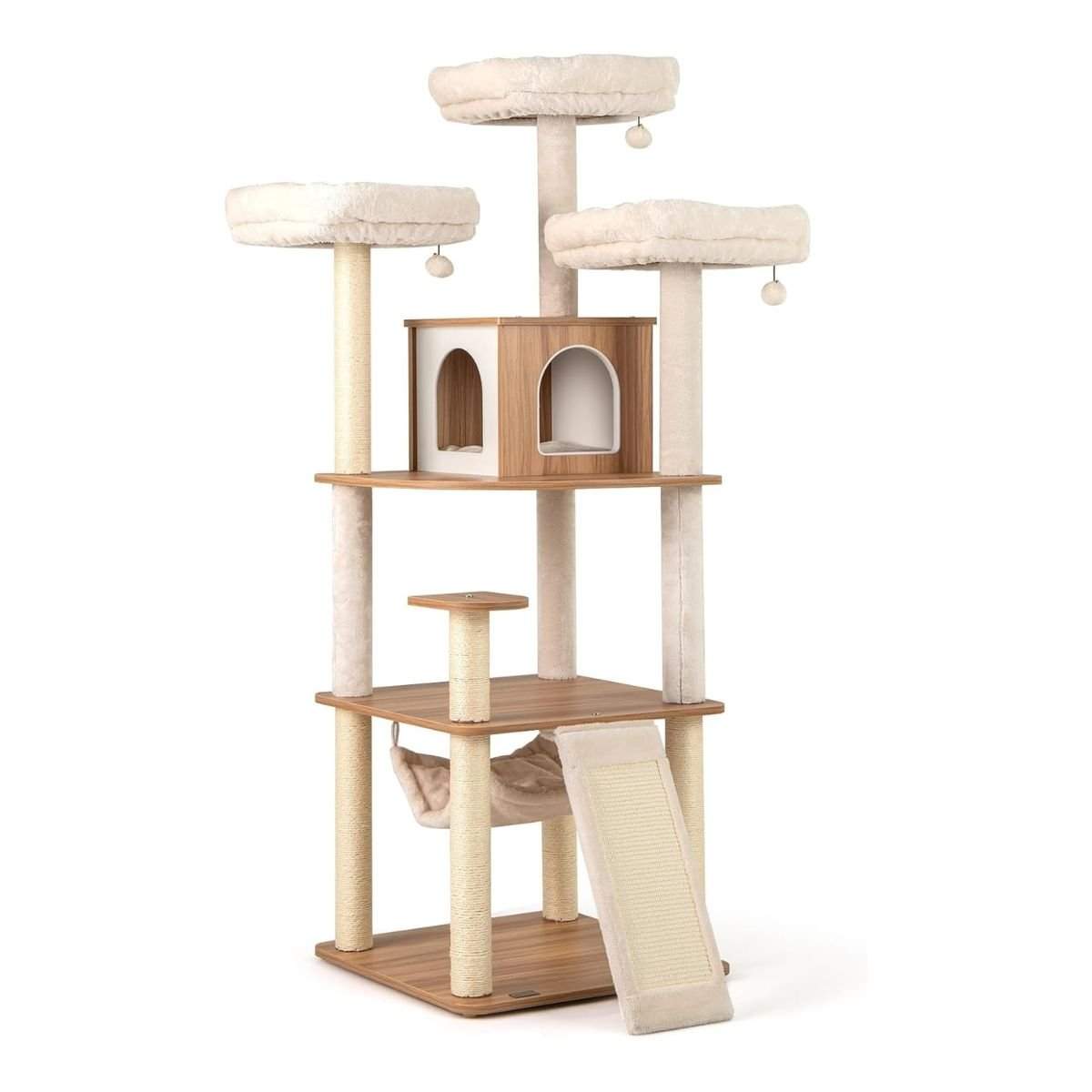 168 cm träkattträd med hängmatta och sisalstolpar | Hem & Hobby | Pryloteket