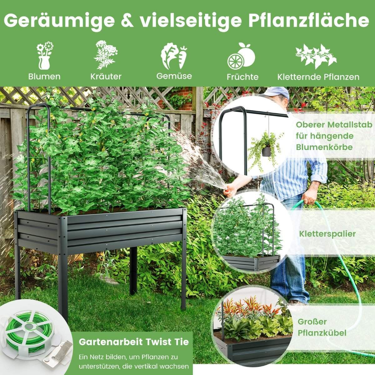 Upphöjd trädgårdssäng med spaljé och växthusskydd – 3-i-1-set | Hem & Hobby | Pryloteket