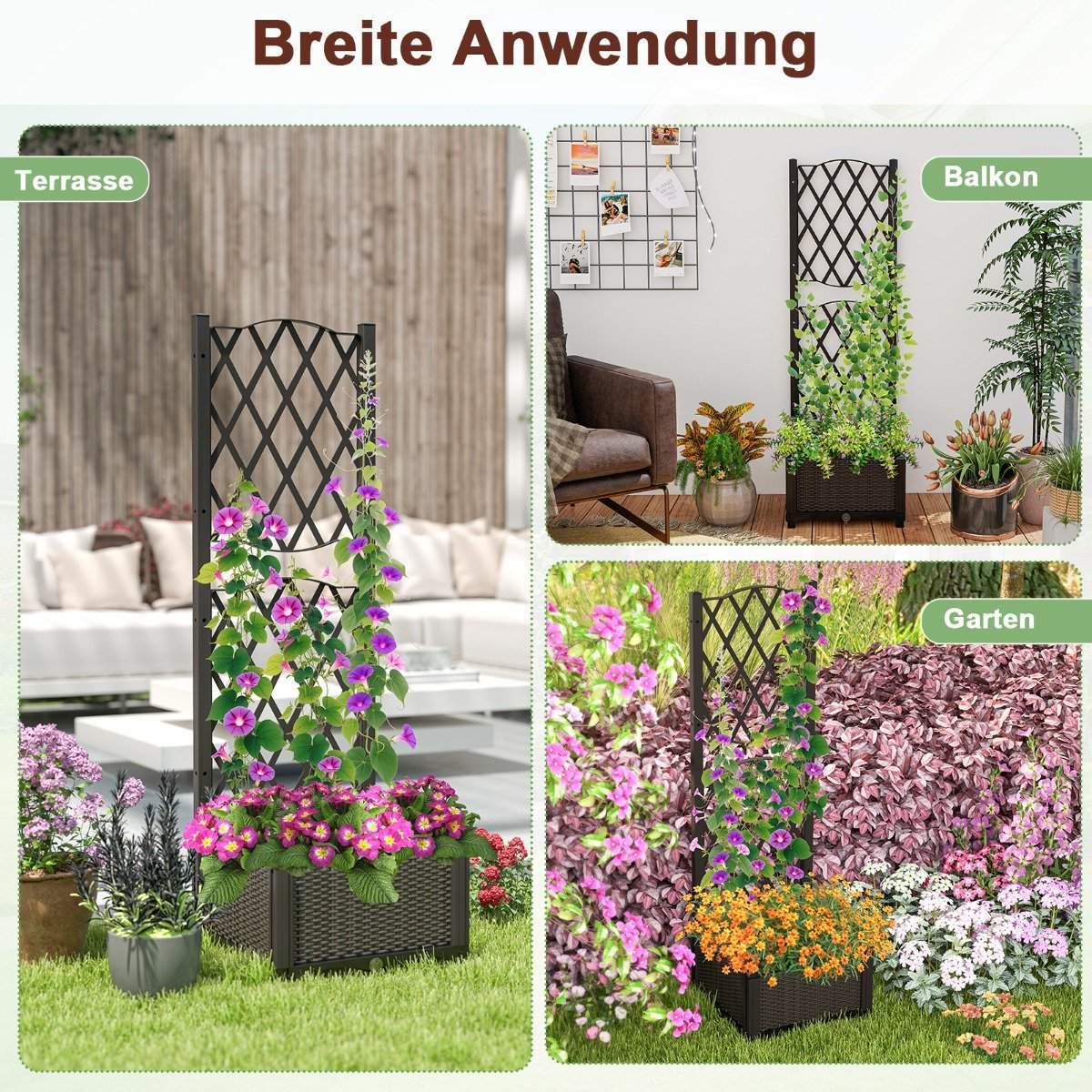 Plantekasse med espalier – Selvvandende, 40x40x122 cm, brun