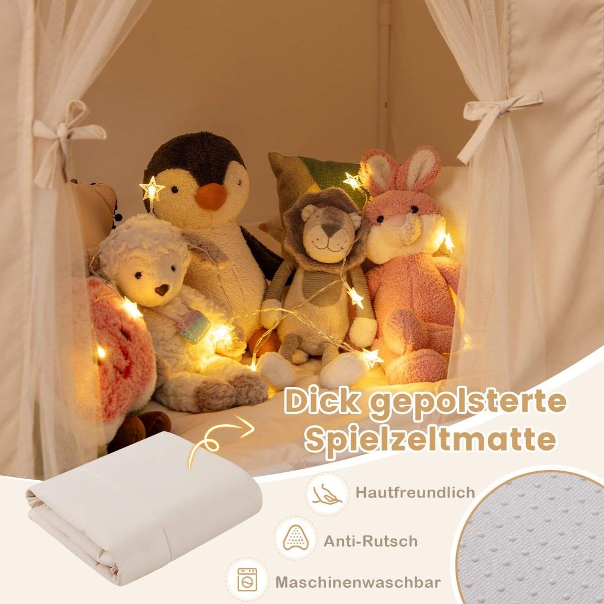 Indendørs legetelt til børn med skridsikker måtte – Beige