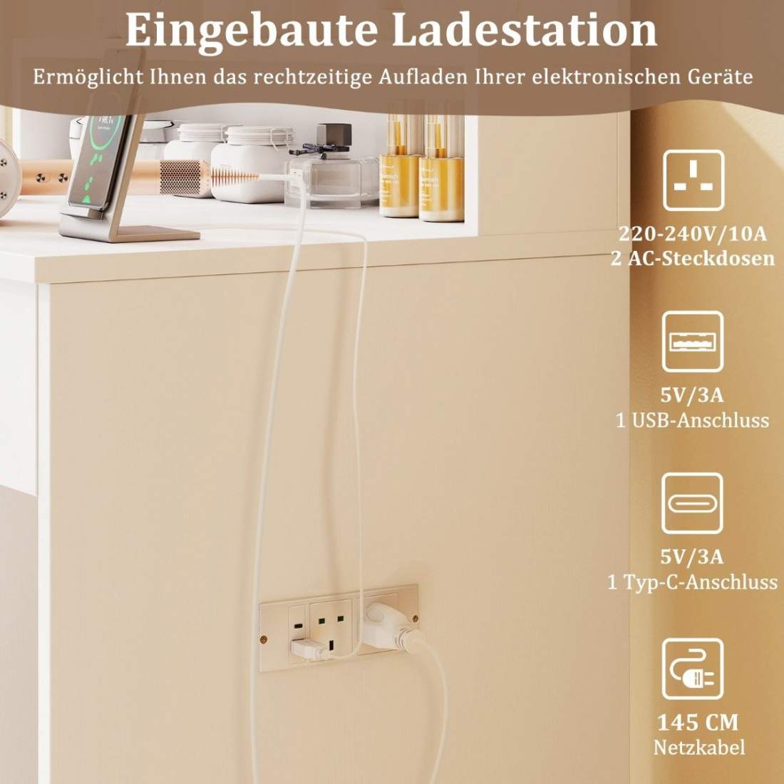 Sminkbord med justerbara LED-lampor och laddningsportar | Hem & Hobby | Pryloteket