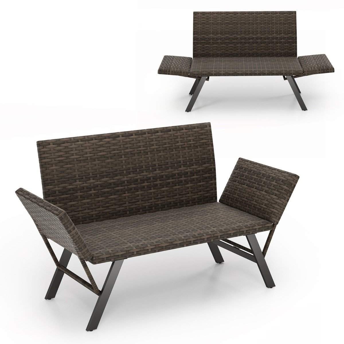 Udendørssofa i polyrattan – Justerbare armlæn, 3-i-1 design