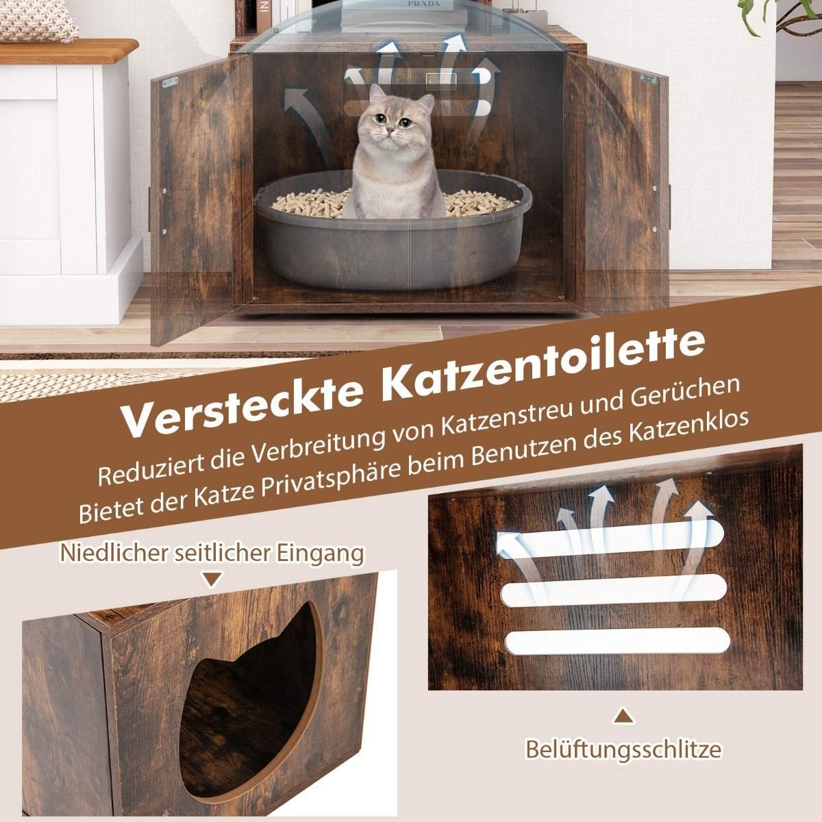 Katteskraldsskab med bogreol – ventileret, 60x45,5x142 cm