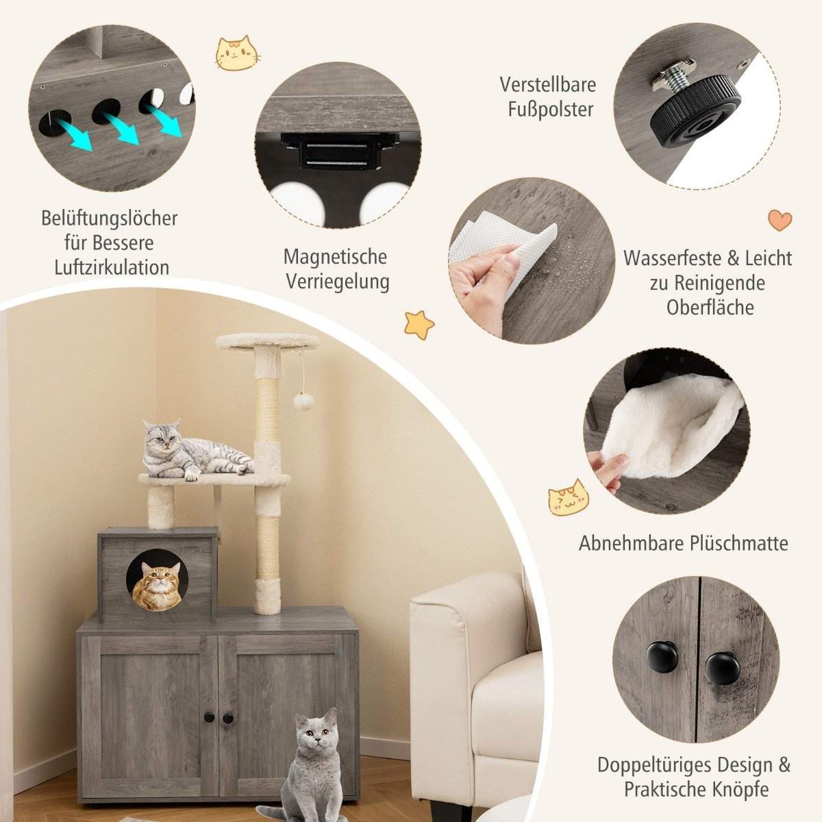 Kattskåp med skrapstolpe – hölje för kattlåda | Hem & Hobby | Pryloteket