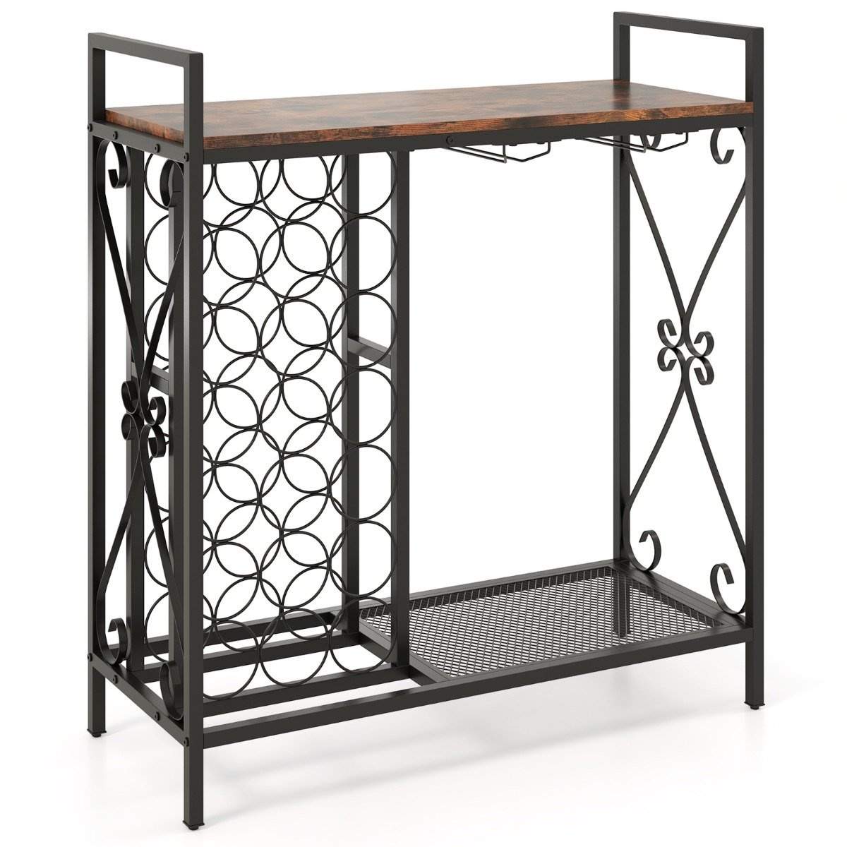 Vinreol til 21 flasker med glasholder og bordplade