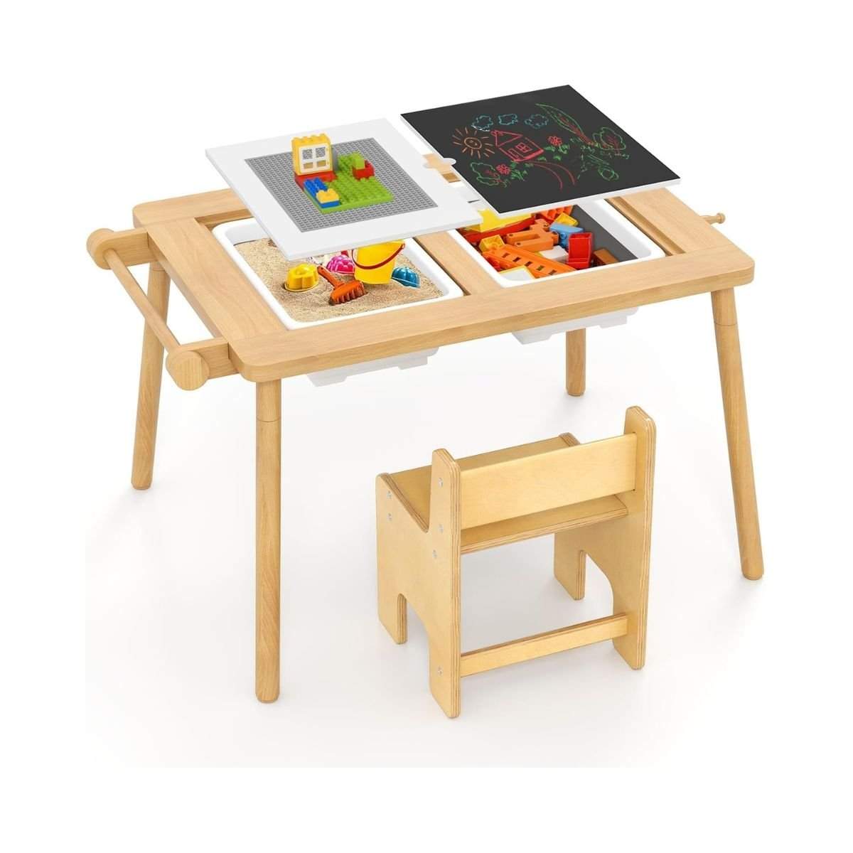 Justerbart aktivitetsbord til børn – vendbar top, opbevaring