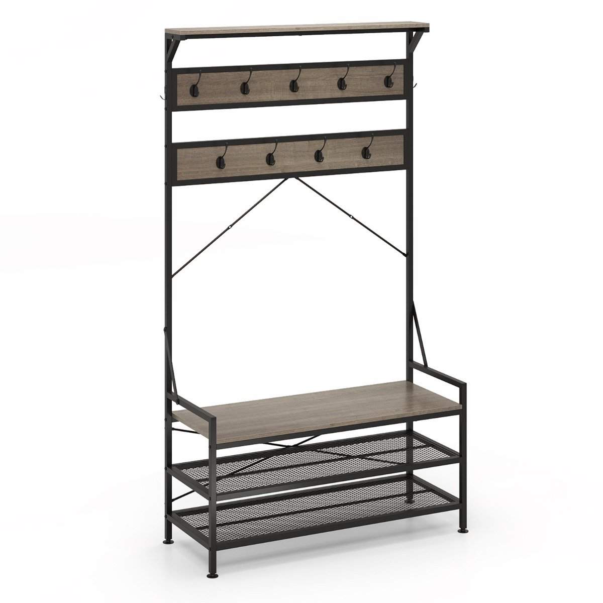 Knagerække med skobænk – 4-i-1 opbevaringsløsning, grå