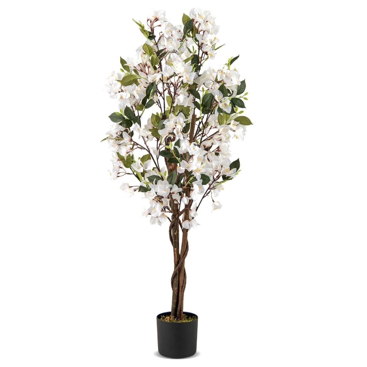 Kunstigt bougainvillea træ – 120 cm, hvide blomster, potte