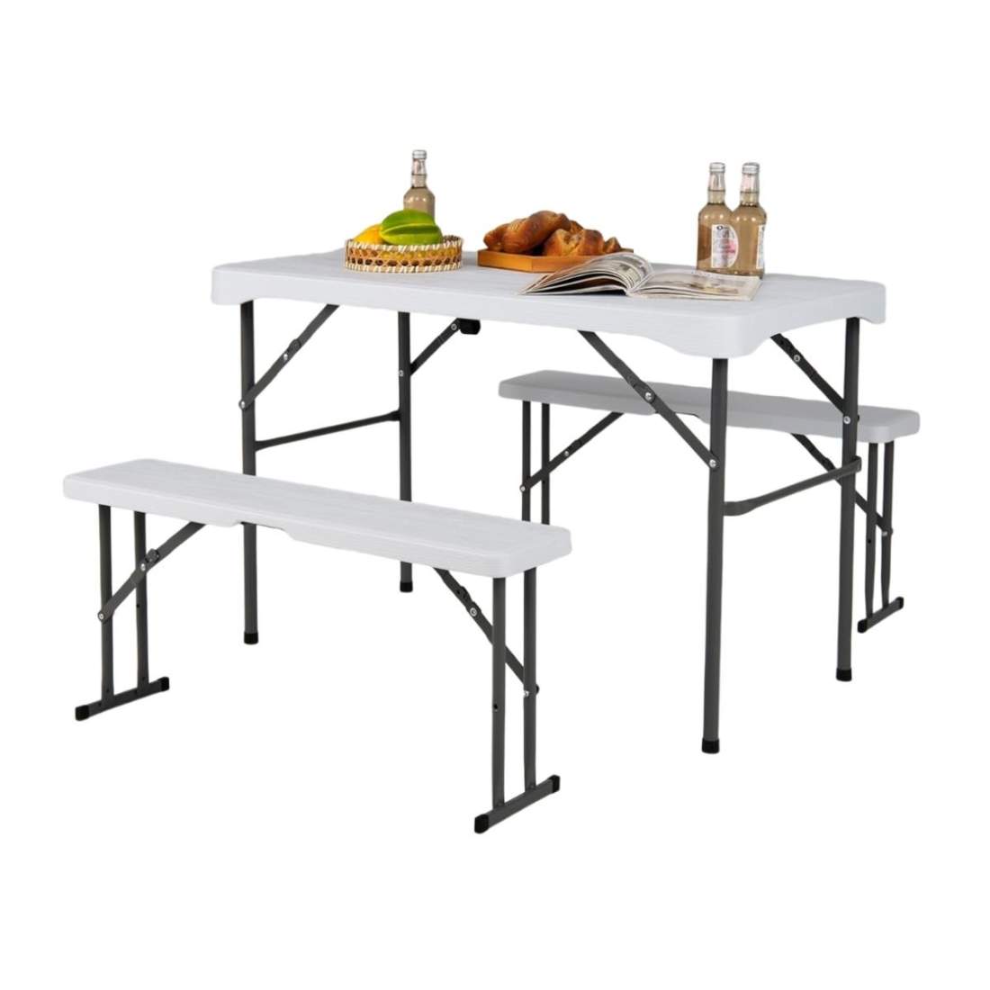 Fällbart picknickbordsset med 2 bänkar – väderbeständig HDPE | Hem & Hobby | Pryloteket