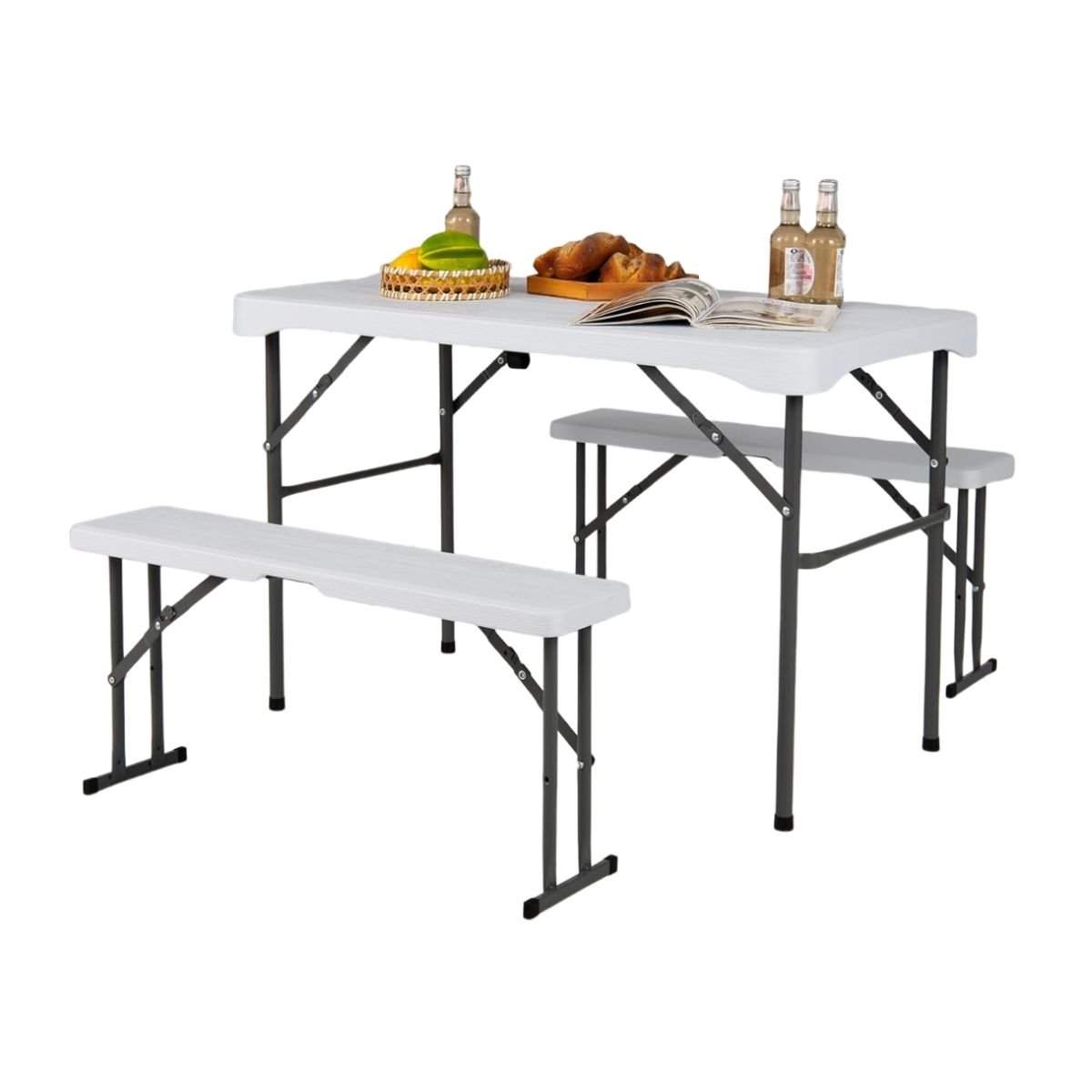 Sammenfoldelig picnicbordsæt med 2 bænke – vejrbestandig HDPE