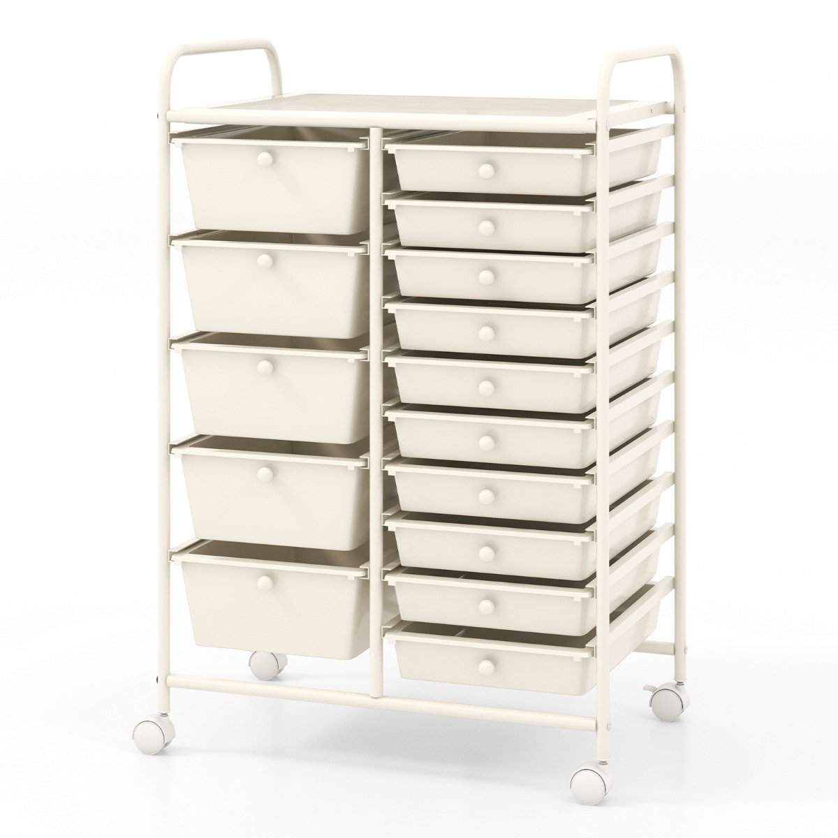 Mobil opbevaringsvogn med 15 stabelbare skuffer – hvid