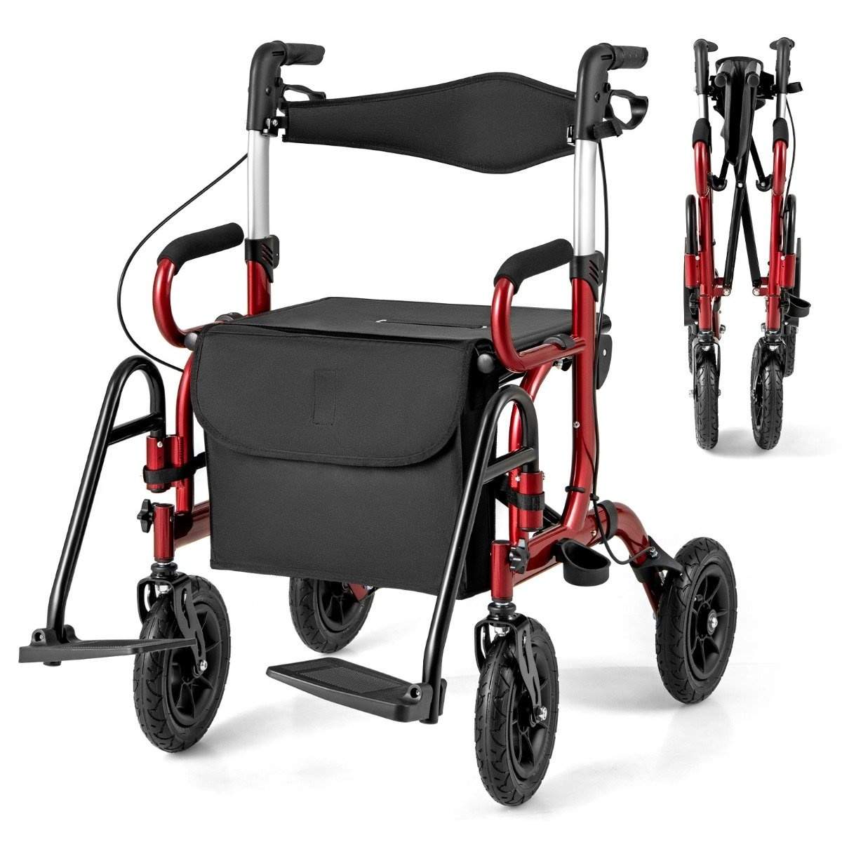 2-i-1 let foldbar rollator og kørestol med luftdæk