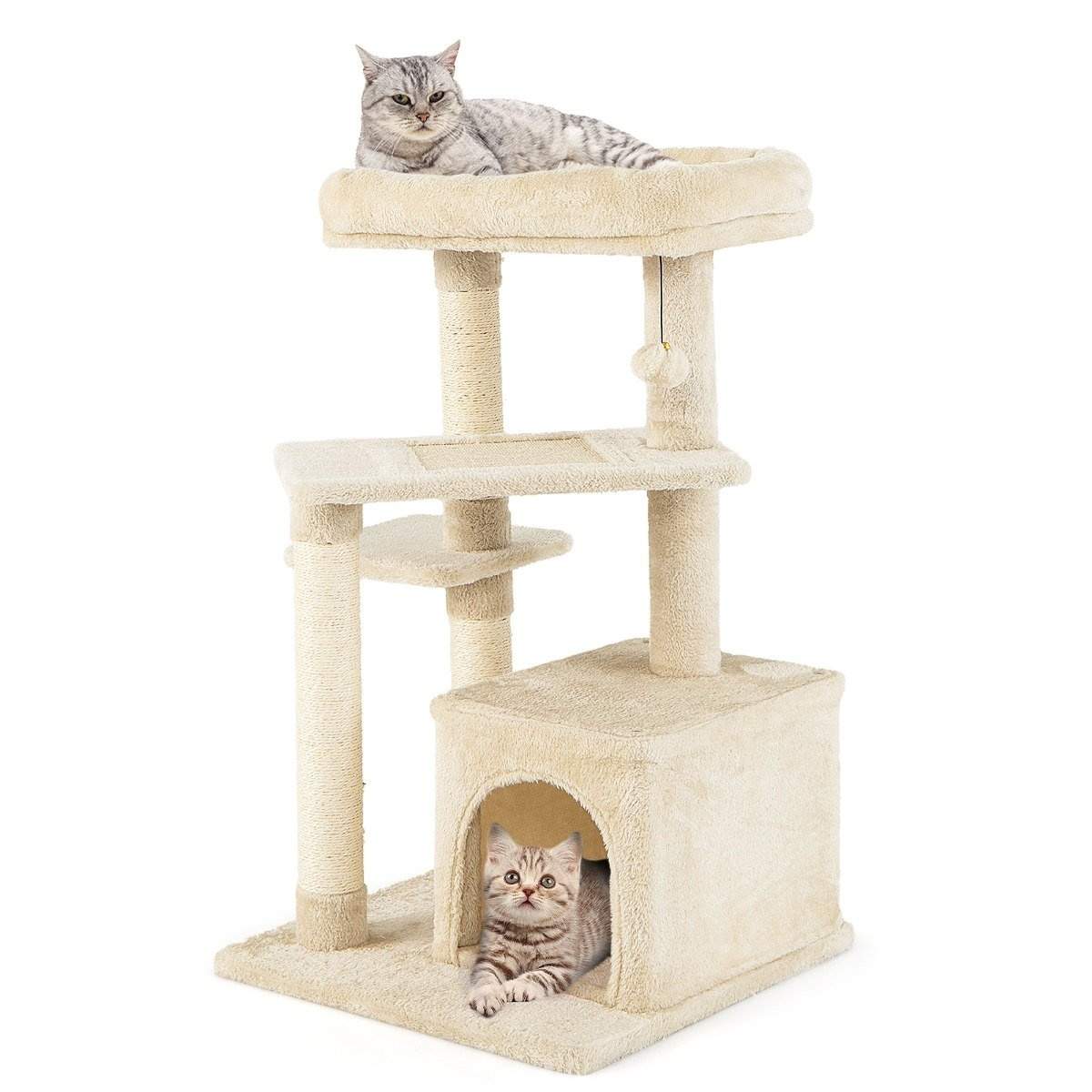 Kattetræ med hyggelig hule- og plystop – 85 cm beige