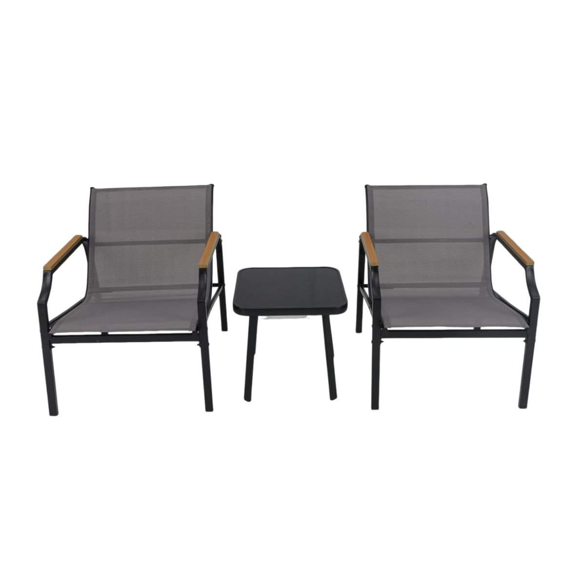 3-delt terrassesæt – metalstole og glasbord